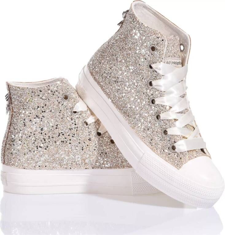 Mimanera Handgemaakte Champagne Gouden Sneakers Gray Dames