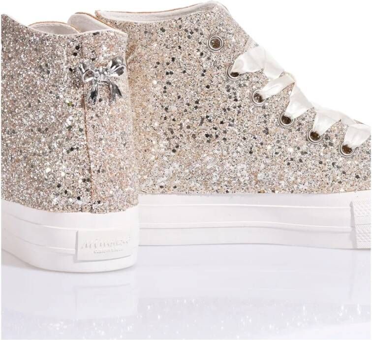 Mimanera Handgemaakte Champagne Gouden Sneakers Gray Dames