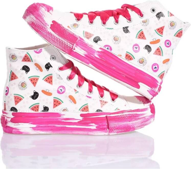 Mimanera Handgemaakte Roze Witte Sneakers Aangepast Multicolor Dames