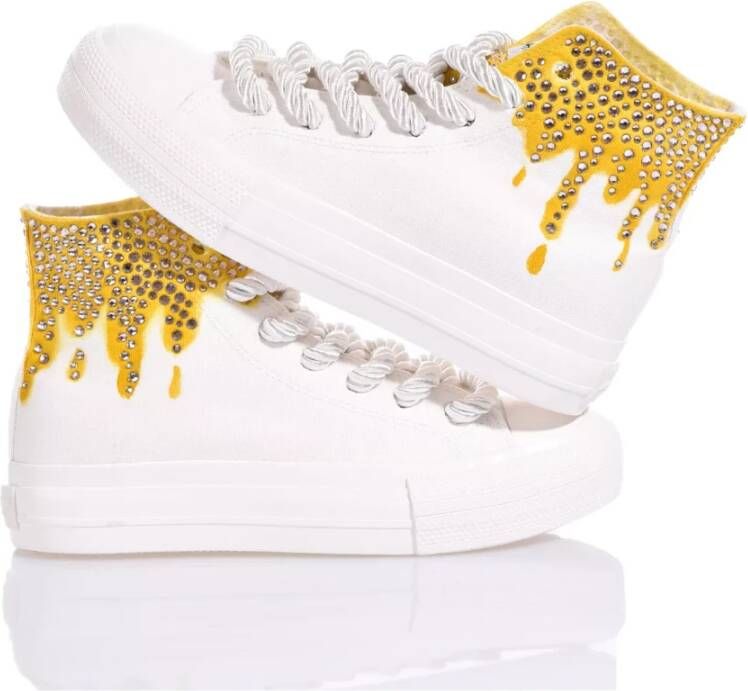 Mimanera Handgemaakte Wit Goud Sneakers White Dames