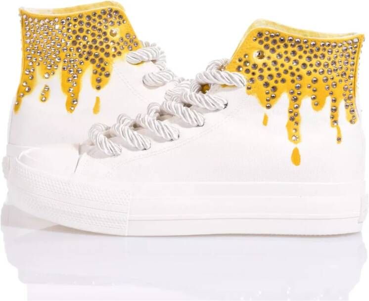 Mimanera Handgemaakte Wit Goud Sneakers White Dames