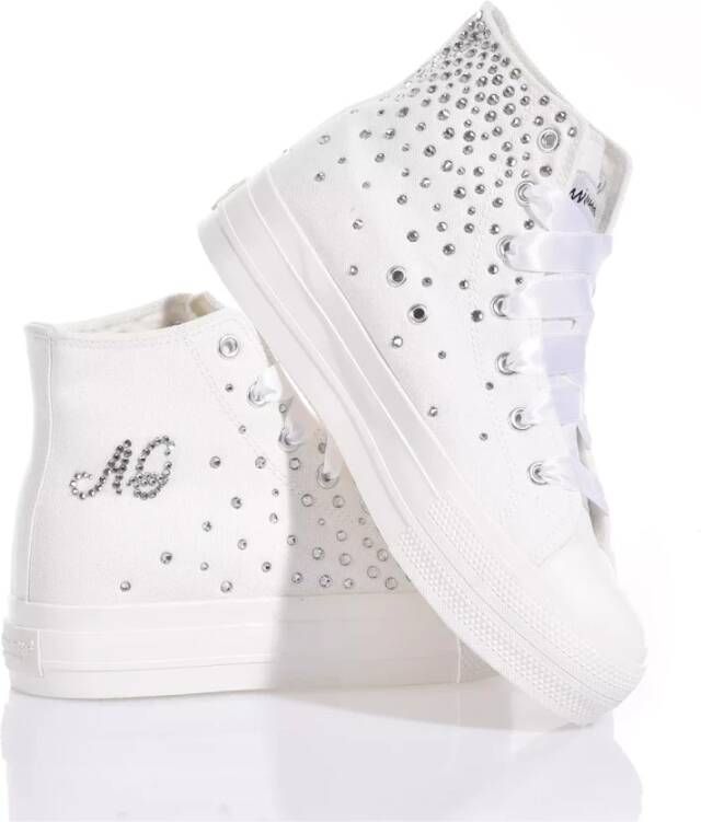 Mimanera Handgemaakte Witte Sneakers met Swarovski Kristallen White Dames