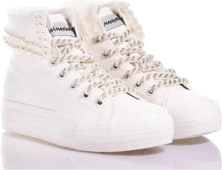 Mimanera Parel-Verfraaide Witte Platform Sneakers White Dames