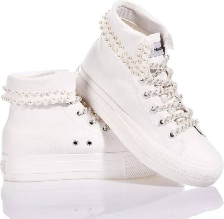 Mimanera Parel-Verfraaide Witte Platform Sneakers White Dames