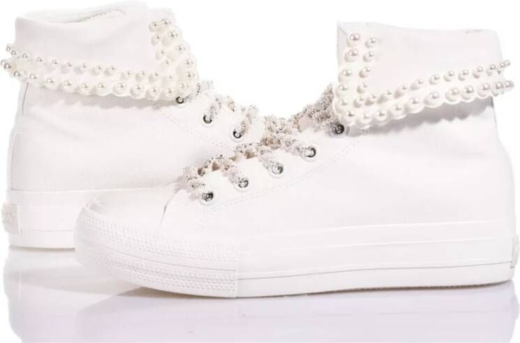 Mimanera Parel-Verfraaide Witte Platform Sneakers White Dames