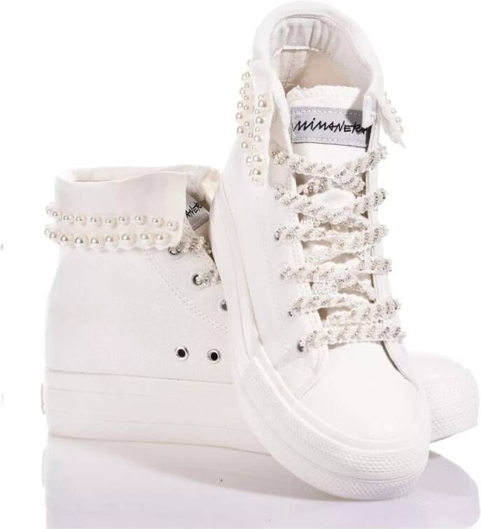 Mimanera Parel-Verfraaide Witte Platform Sneakers White Dames