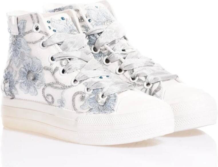 Mimanera Witte Blauwe Sneakers met Borduurwerk White Dames