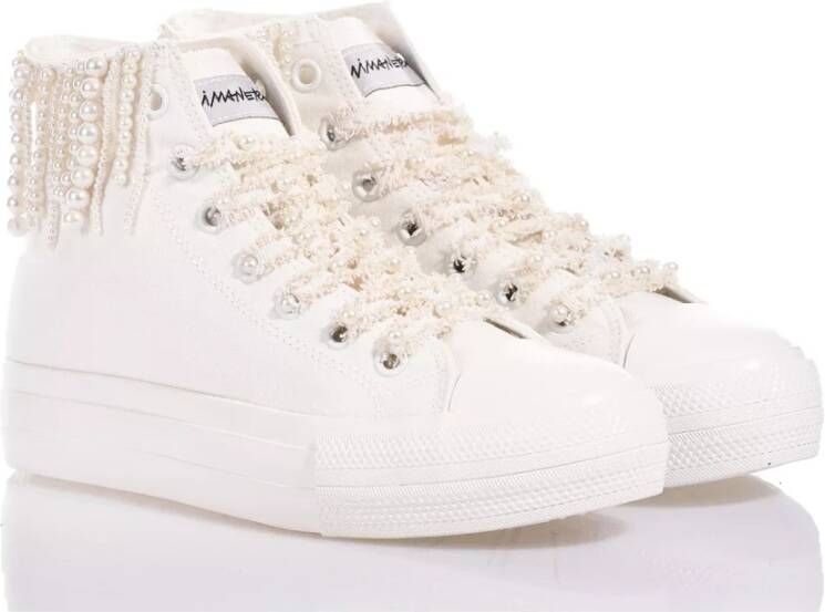 Mimanera Witte Platform Sneakers met Parelfranjes White Dames