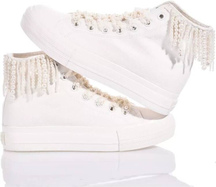 Mimanera Witte Platform Sneakers met Parelfranjes White Dames