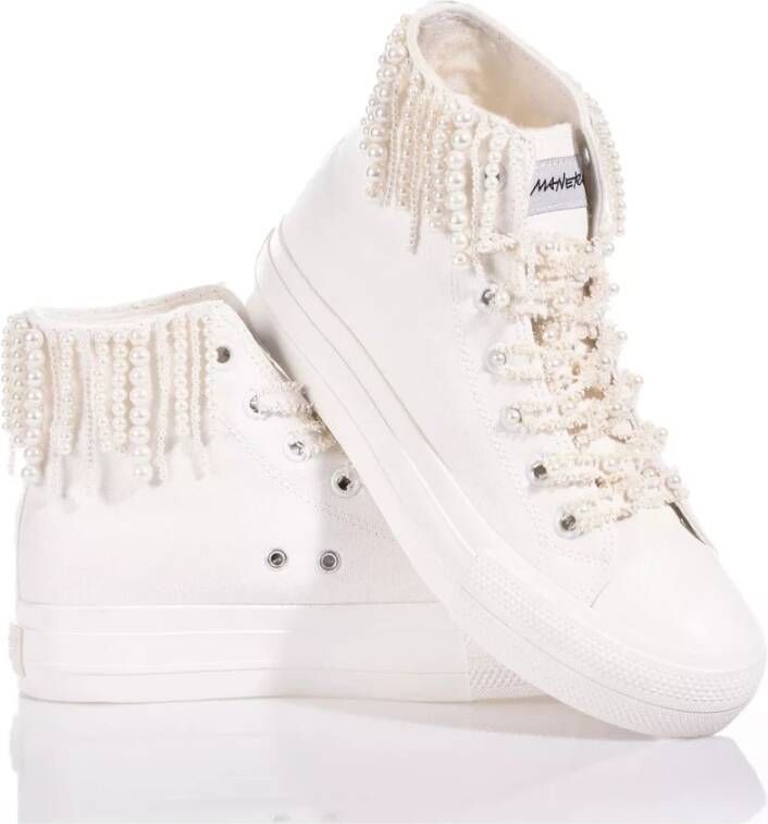 Mimanera Witte Platform Sneakers met Parelfranjes White Dames