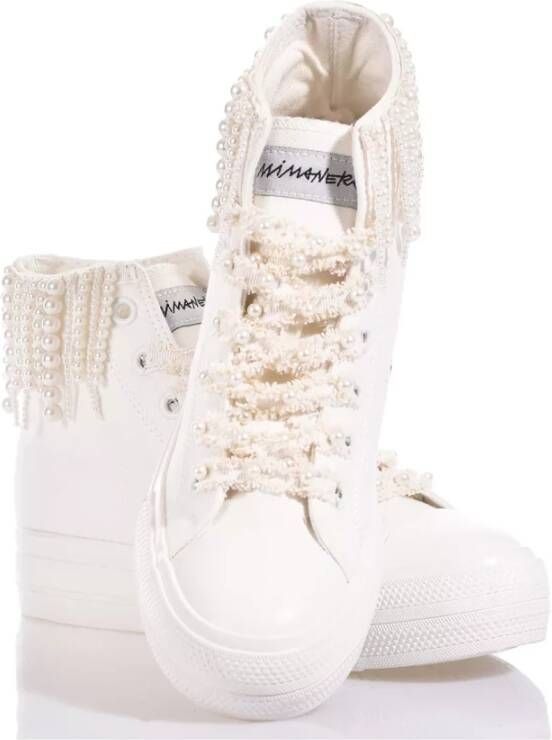 Mimanera Witte Platform Sneakers met Parelfranjes White Dames