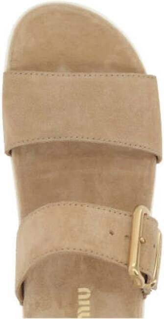 Miu Beige Suède Platte Sandalen Beige Dames