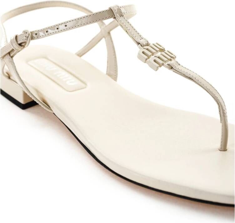 Miu Ivory Patent Leather Sandals White Dames