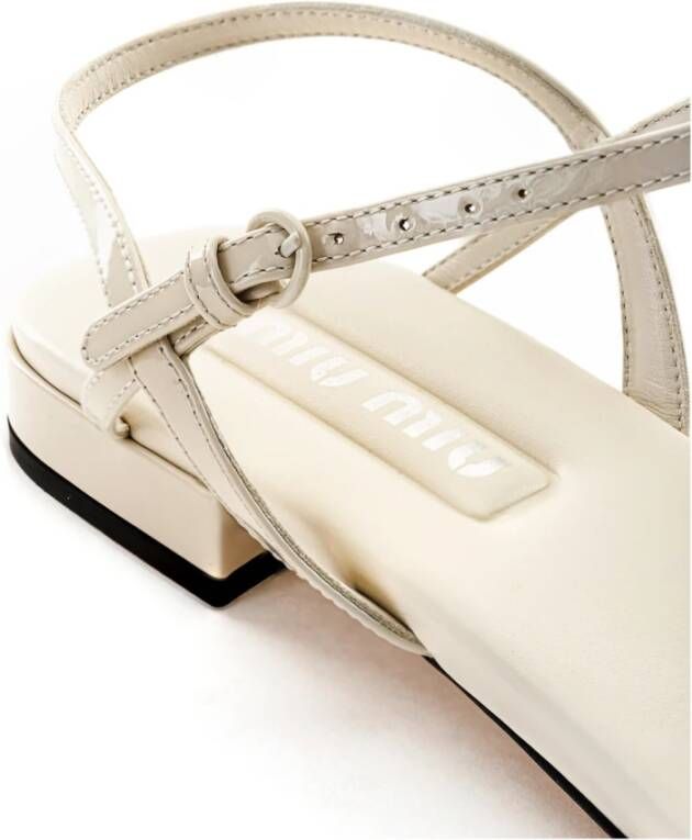 Miu Ivory Patent Leather Sandals White Dames