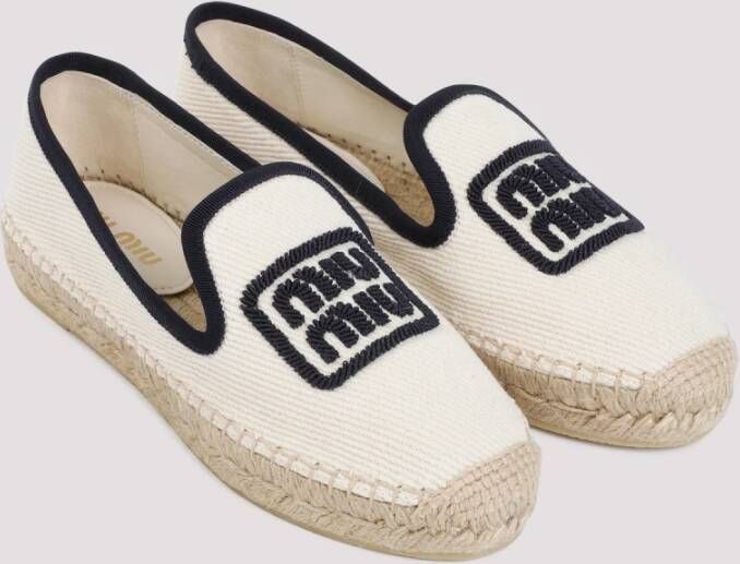 Miu Ivory White Cotton Slippers Beige Dames