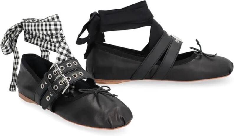 Miu Leren Ballerina Flats met Strik Detail Black Dames