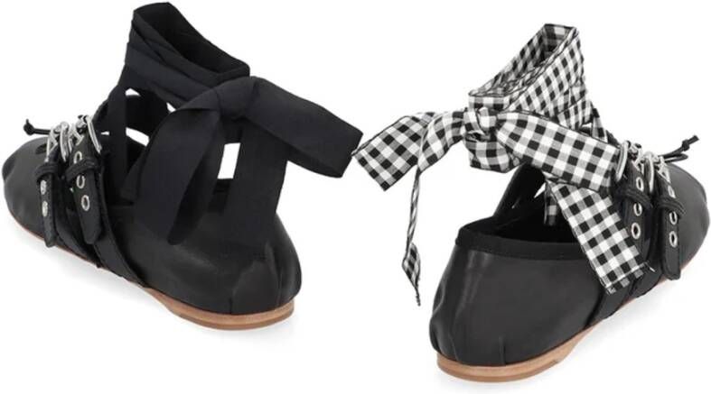 Miu Leren Ballerina Flats met Strik Detail Black Dames