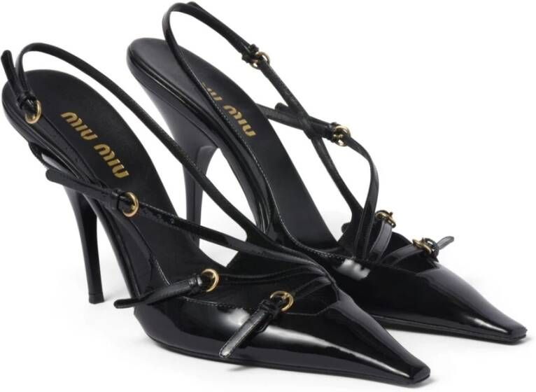 Miu Leren pumps met lak effect Black Dames