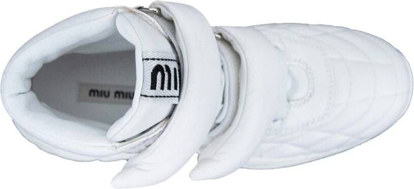 Miu Leren Sneakers met Klittenband en Veters White Dames