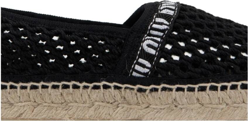 Miu Mesh Slip-On Espadrilles met Logo Patch Black Dames