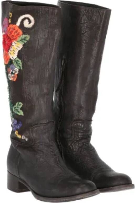 Miu Pre-owned Leather boots Brown Dames