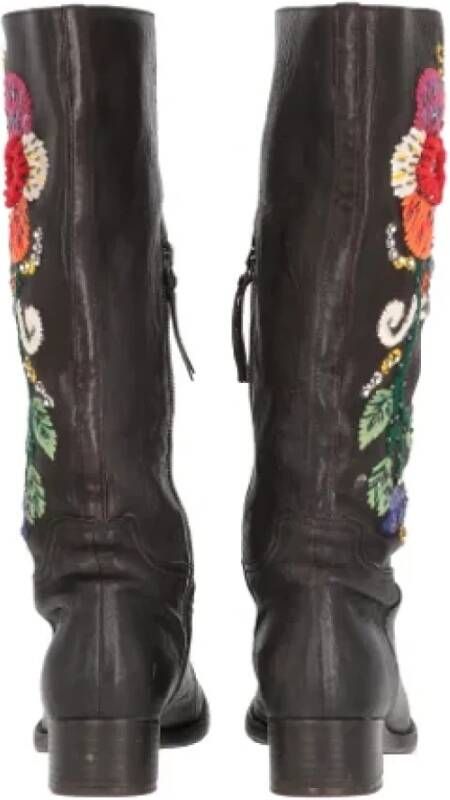 Miu Pre-owned Leather boots Brown Dames