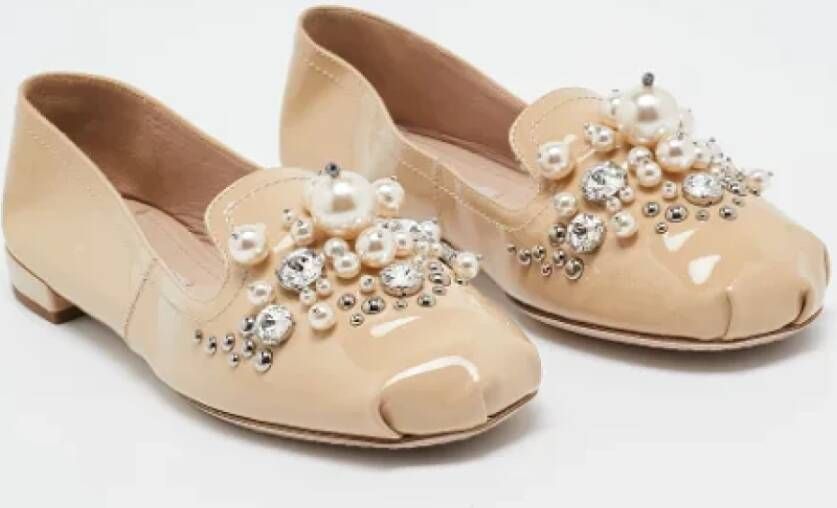 Miu Pre-owned Leather flats Beige Dames