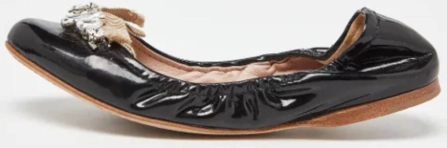 Miu Pre-owned Leather flats Black Dames