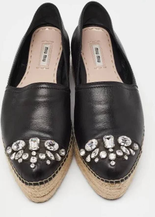 Miu Pre-owned Leather flats Black Dames