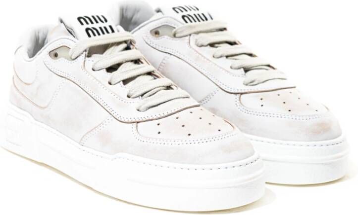 Miu Witte Distressed Leren Sneakers White Dames