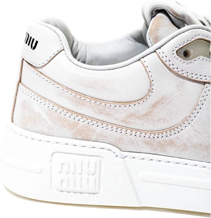 Miu Witte Distressed Leren Sneakers White Dames