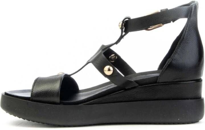 MJUS Leren Sleehak Sandaal Slave Stijl Black Dames