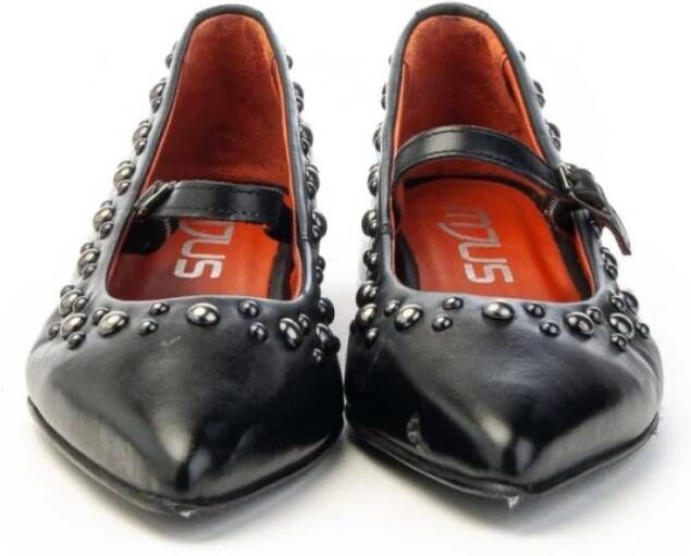 MJUS Zwarte Leren Studs Ballerina Schoenen Black Dames