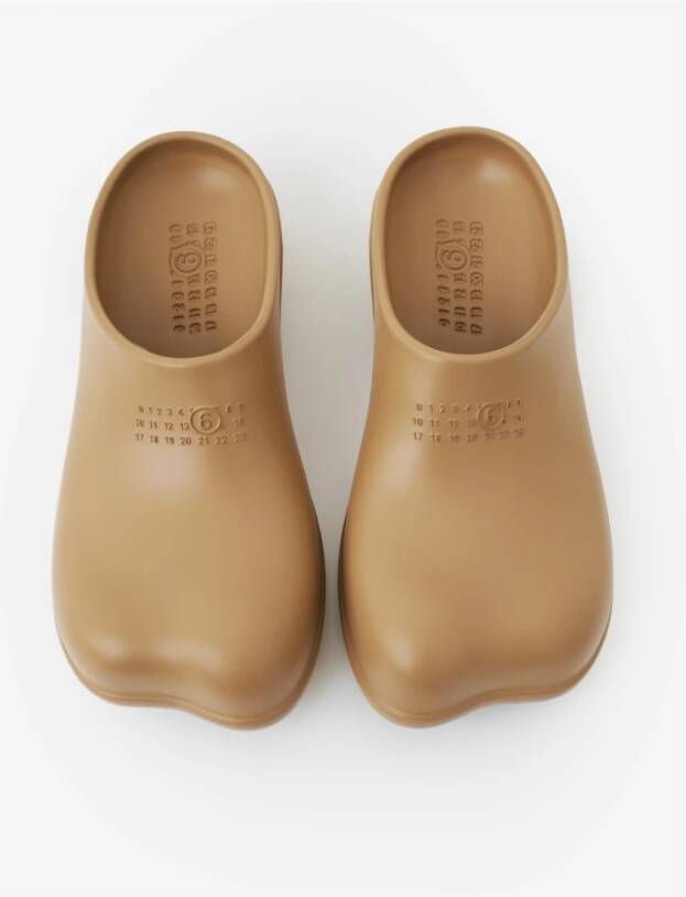 MM6 Maison Margiela Bruine Rubberen Klompen met Reliëf Logo Brown Dames