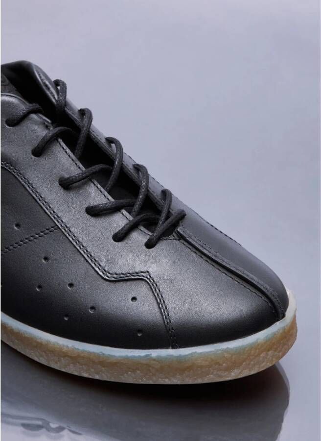 MM6 Maison Margiela Leren Court Sneakers Ronde Neus Vetersluiting Black Heren