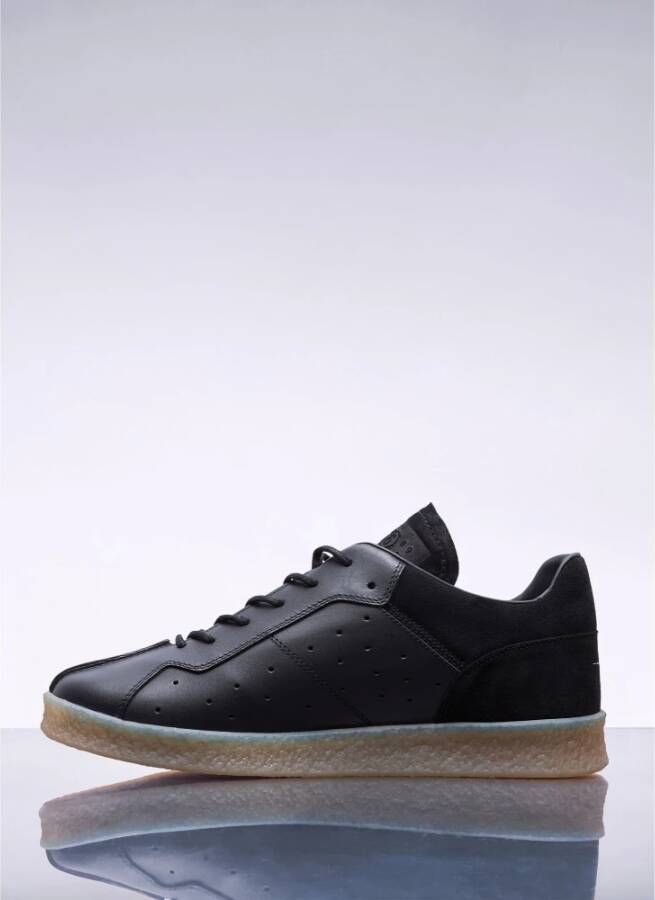 MM6 Maison Margiela Leren Court Sneakers Ronde Neus Vetersluiting Black Heren