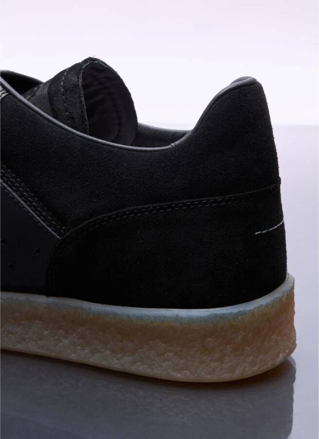 MM6 Maison Margiela Leren Court Sneakers Ronde Neus Vetersluiting Black Heren