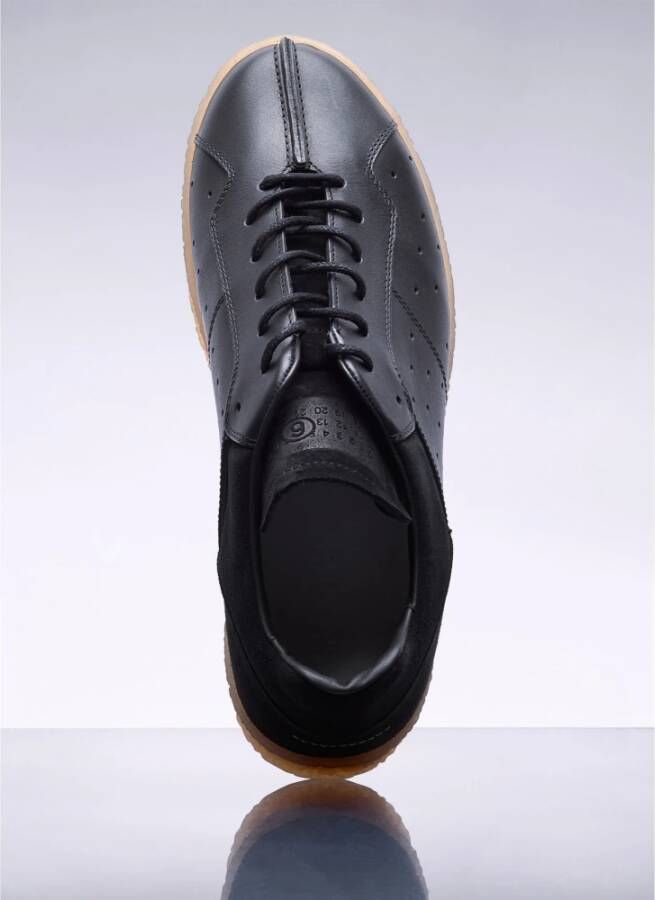 MM6 Maison Margiela Leren Court Sneakers Ronde Neus Vetersluiting Black Heren