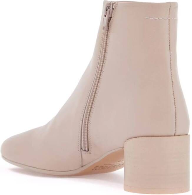 MM6 Maison Margiela Leren enkellaarsjes met cilinderhak Beige Dames