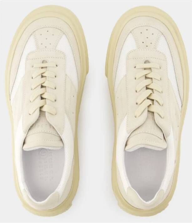 MM6 Maison Margiela Witte Leren Sneakers Ronde Neus Vetersluiting White Heren