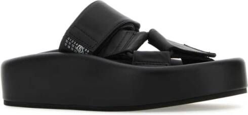 MM6 Maison Margiela Zwarte Leren Plateau Slippers Black Dames