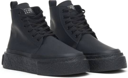 MM6 Maison Margiela Zwarte Leren Sneakers Ronde Neus Black Heren