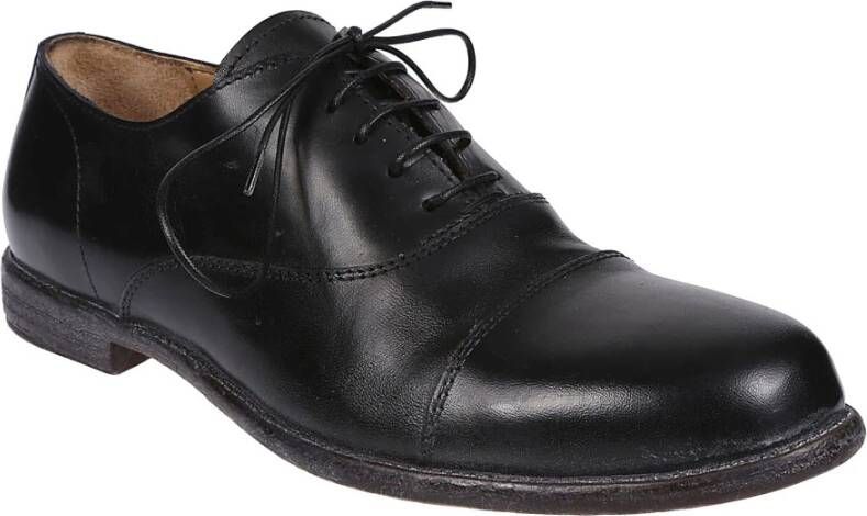 Moma Elegante Zwarte Leren Veterschoenen Black Heren