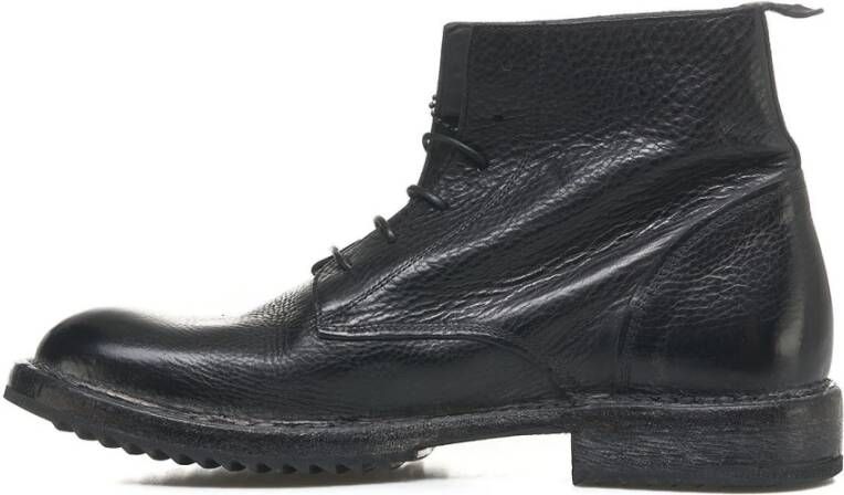 Moma Zwarte Leren Veterschoenen Black Heren