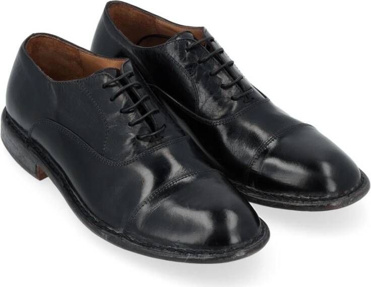 Moma Zwarte Vintage Leren Oxford Schoenen Black Heren