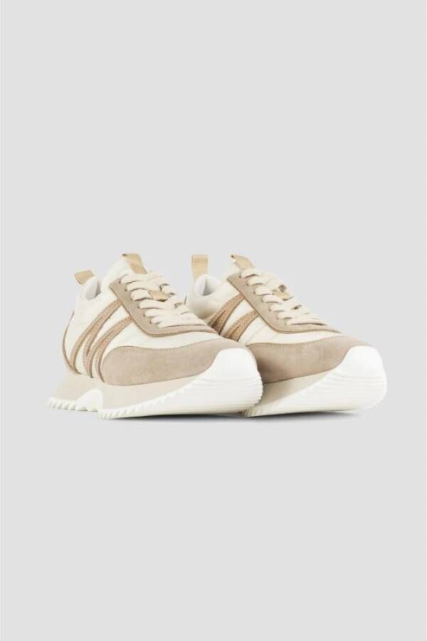 Moncler Beige Nylon Suede Sneakers Brown Dames