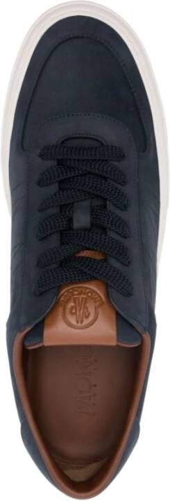 Moncler Blauwe Leren Sneakers Vetersluiting Blue Heren