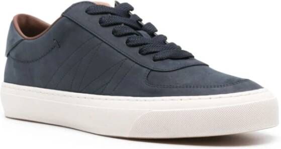 Moncler Blauwe Leren Sneakers Vetersluiting Blue Heren