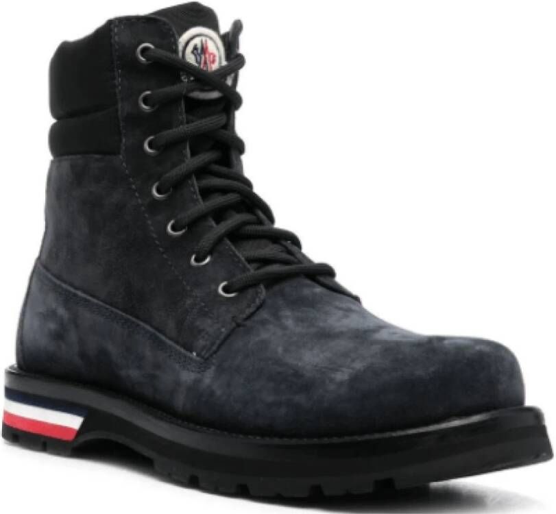 Moncler Blauwe Leren Veterschoenen Blauw Heren