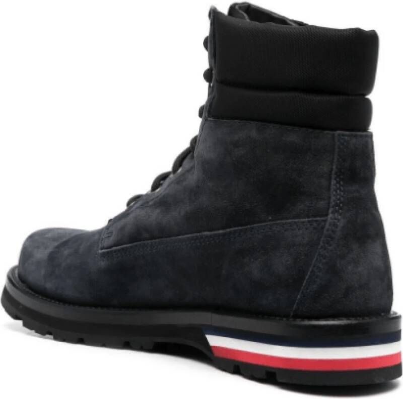 Moncler Blauwe Leren Veterschoenen Blauw Heren